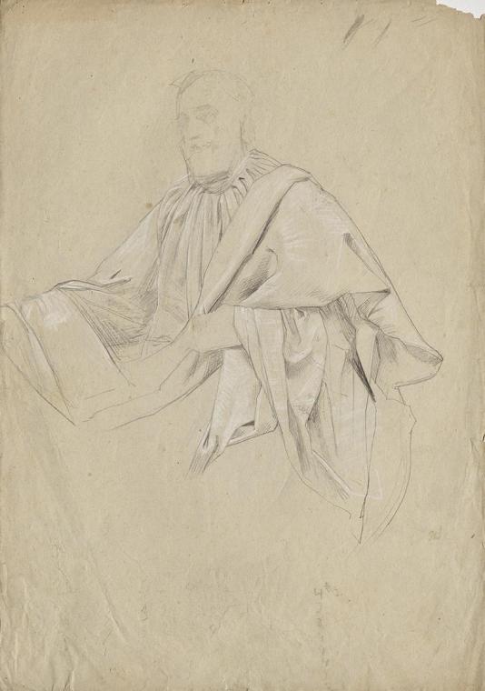 Franz von Matsch, Alter Mann mit reichem Gewand, 1885/1886, Bleistift, Weißstift und Kohle, 44, ...