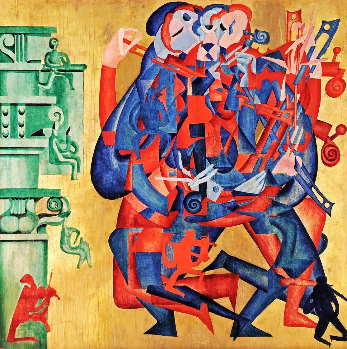 Curt Stenvert, Violinspieler in vier Bewegungsphasen, 1947, Öl auf Holz, 119 x 117 cm, Artothek…