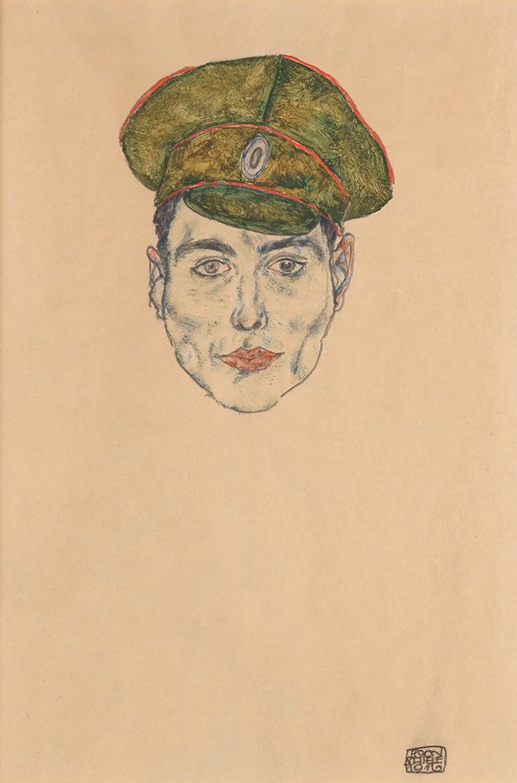 Egon Schiele, Kosak, 1916, Gouache und Bleistift auf Papier, 36,9 × 24,6 cm, Dauerleihgabe Priv…