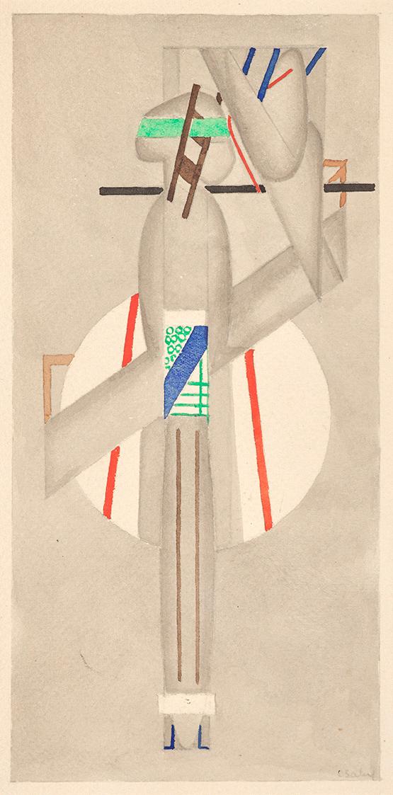 József Csáky, Abstract Figure, 1918, Bleistift, Gouache auf Papier, 25 × 13 cm, Dauerleihgabe v…