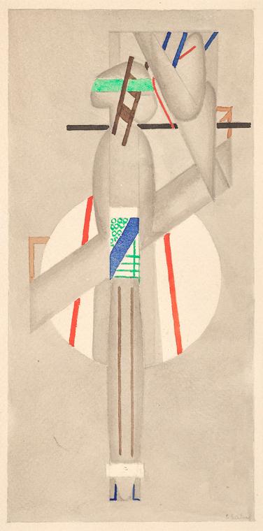 József Csáky, Abstract Figure, 1918, Bleistift, Gouache auf Papier, 25 × 13 cm, Dauerleihgabe v ...