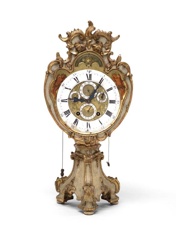 Joseph Graff, Monstranzuhr, um 1750, Holz, geschnitzt, farbig gefasst und vergoldet, Metall; Me…