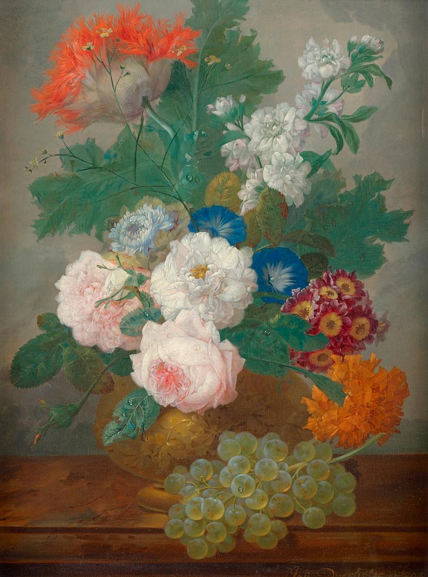 Johann Baptist Drechsler, Blumenstillleben, 1804, Öl auf Leinwand, 47,5 × 34,5 cm, Legat Sammlu ...