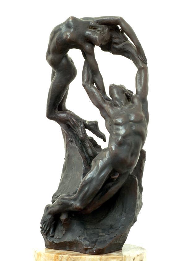 Gustinus Ambrosi, Orpheus und Eurydike, 1919, Bronze auf Onyx/ Marmor-Postament, H: 50,5 cm, Be…
