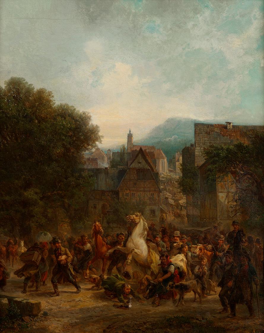 Bernhard Mühlig, Viehmarkt in einer Kleinstadt, undatiert, Öl auf Leinwand, 43 × 39 cm, Belvede…