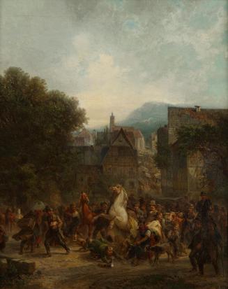 Bernhard Mühlig, Viehmarkt in einer Kleinstadt, undatiert, Öl auf Leinwand, 43 × 39 cm, Belvede…