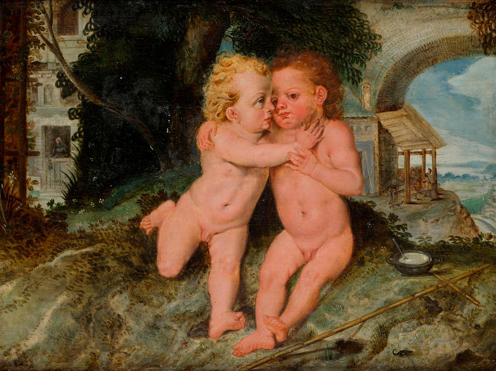 Frans Floris (Umkreis), Christuskind mit Johannesknaben, 2. Hälfte 16. Jahrhundert, Öl auf Holz ...