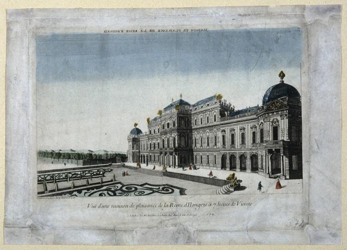 Unbekannter Künstler, Das Obere Belvedere, 1766, Aquarellierter Stich auf Papier, 33,6 x 46,7 c…