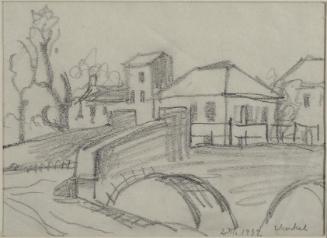 Georg Merkel, Landschaft Stadt mit Brücke, 1932, Bleistift auf Papier, 11,5 x 16 cm, Belvedere,…
