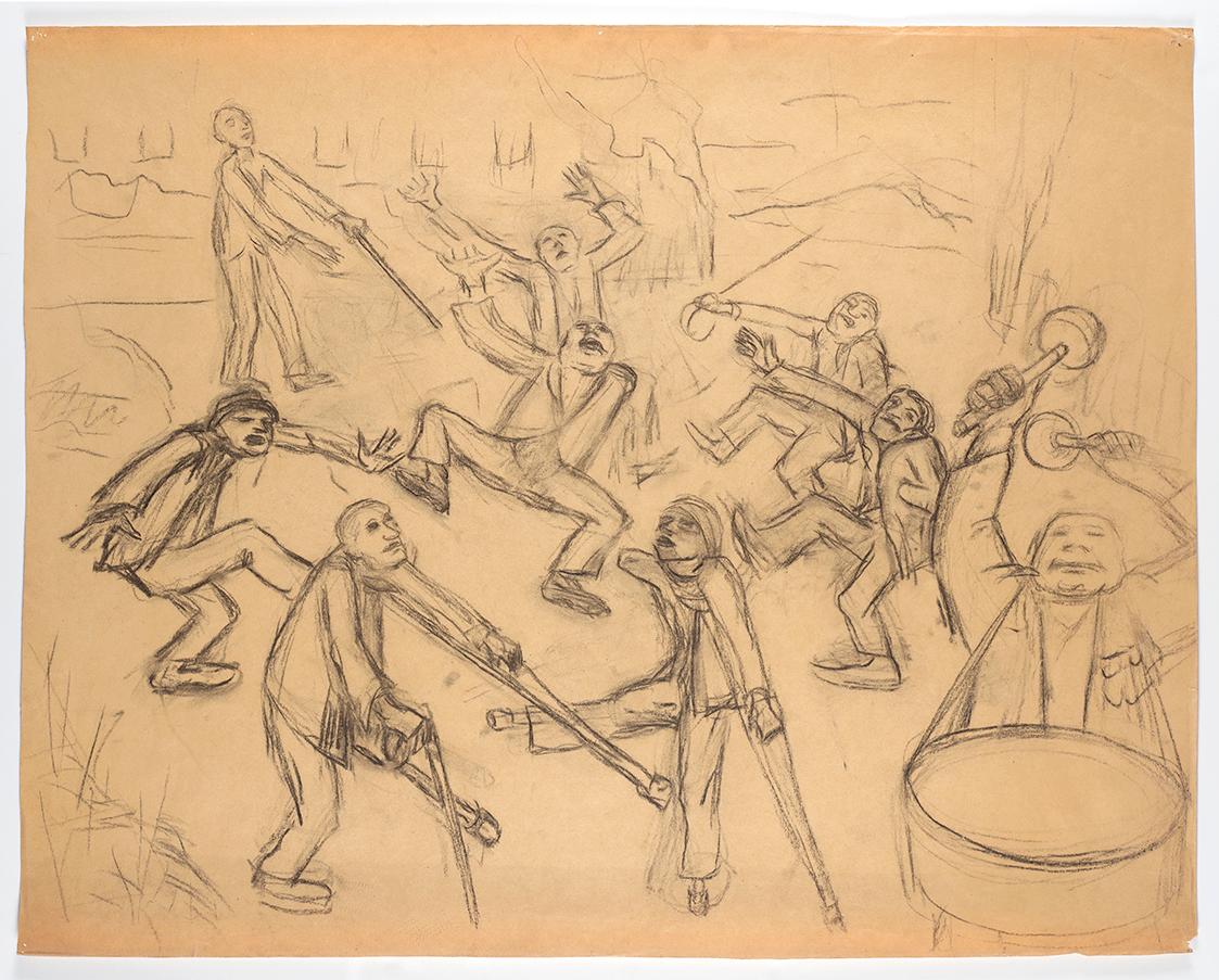 Walther Gamerith, Studie zu "Die Überlebenden", 1948, Kohle auf Papier, 71 x 90 cm, Belvedere, …