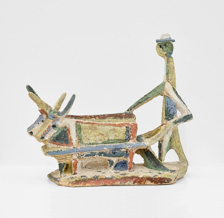 Maria Biljan-Bilger, Pflügender Bauer, um 1946, Terrakotta, farbig gefasst, 34 × 38 × 19 cm, Ar…