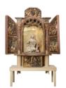 Kremser Werkstatt, Ädikula-Altar mit Seitenflügeln, um 1520, Schrein aus Fichtenholz; Flügel mi…