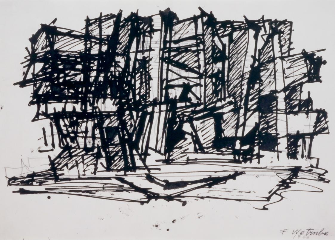 Fritz Wotruba, Skizze zu einer Architektur, 1966, Bleistift und Tusche auf Papier, 44 × 60,2 cm…