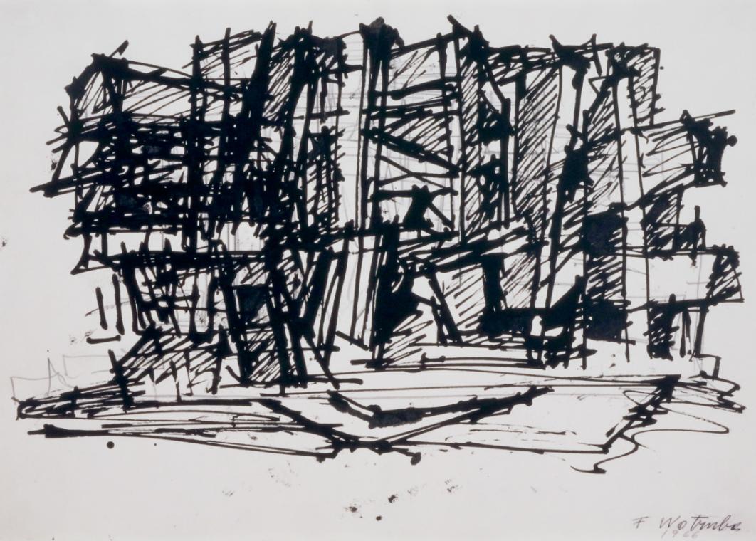 Fritz Wotruba, Skizze zu einer Architektur, 1966, Bleistift und Tusche auf Papier, 44 × 60,2 cm…