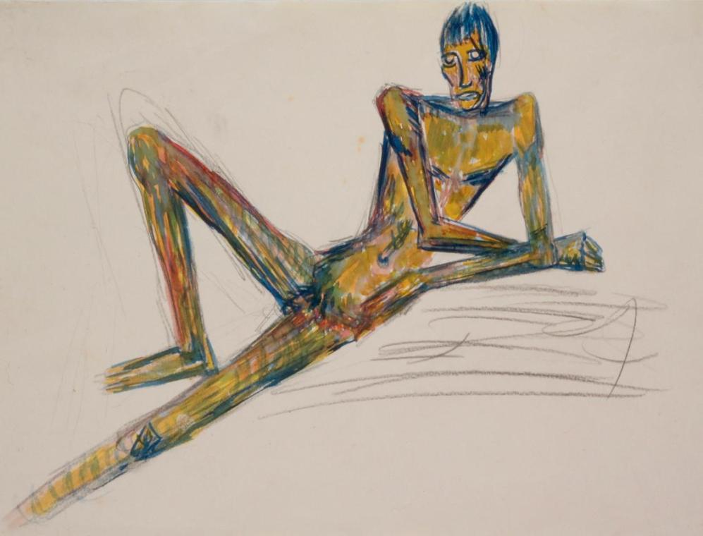 Fritz Wotruba, Liegende Jünglingsfigur, 1931, Aquarell über Bleistift auf Papier, Blattmaße: 30 ...