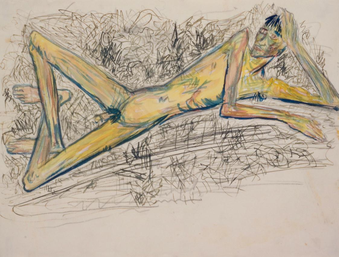 Fritz Wotruba, Liegende Jünglingsfigur, 1931, Bleistift, Tinte, Feder, Aquarell auf Papier, Bla ...