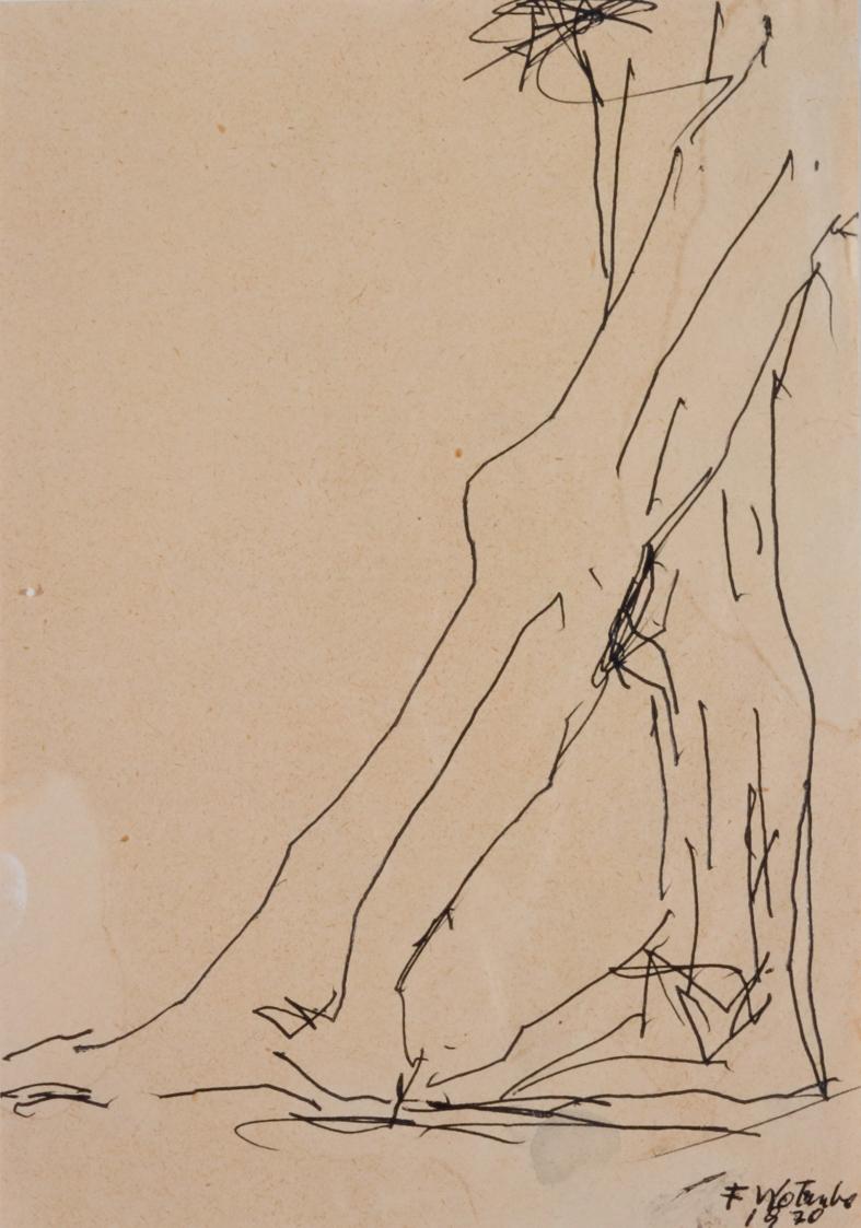 Fritz Wotruba, Studie zu Stehender Figur, 1970, Tusche, Feder auf Papier, Blattmaße: 20 × 14 cm…