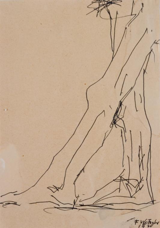 Fritz Wotruba, Studie zu Stehender Figur, 1970, Tusche, Feder auf Papier, Blattmaße: 20 × 14 cm…