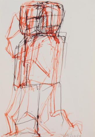 Fritz Wotruba, Gehender, 1951, Tusche, rote Tinte, Feder auf Papier, Blattmaße: 29,5 × 21 cm, B…