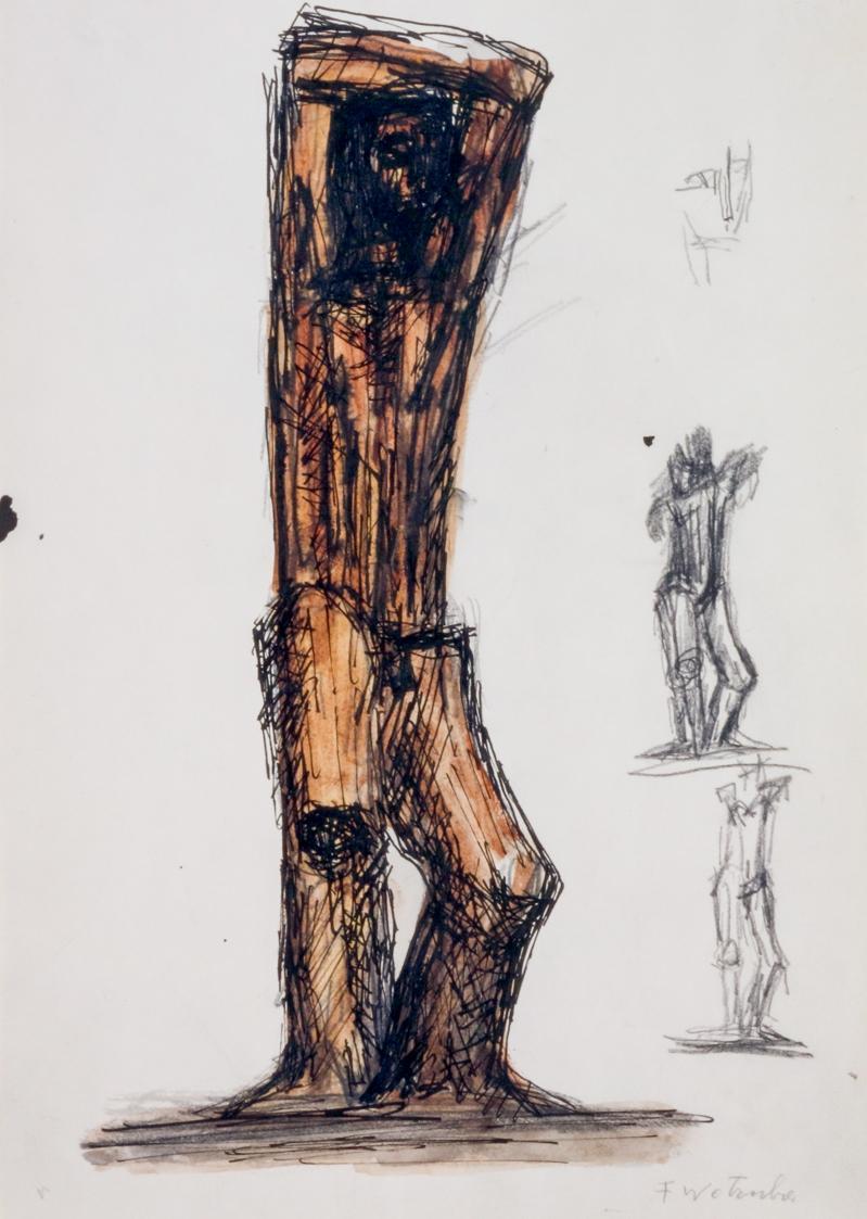 Fritz Wotruba, Stehende Figuren, 1972, Bleistift, Tusche,  Feder, Aquarell auf Papier, Blattmaß…