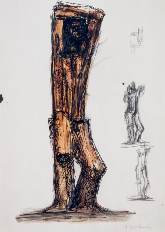 Fritz Wotruba, Stehende Figuren, 1972, Bleistift, Tusche,  Feder, Aquarell auf Papier, Blattmaß…