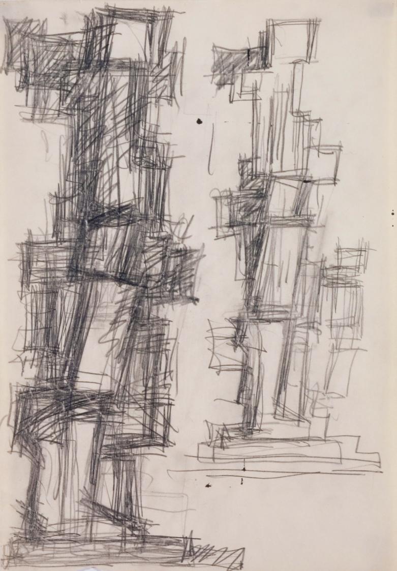 Fritz Wotruba, Geschichtete Figur, zwei Studien, 1965, Bleistift auf Papier, Blattmaße: 42 × 29…