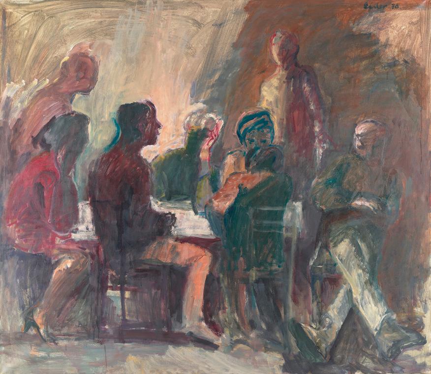 Georg Eisler, Gruppe um einen Tisch II, 1970, Öl auf Leinwand, 130 × 150 cm, Belvedere, Wien, I…