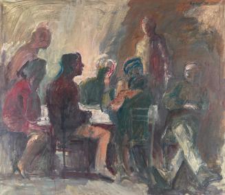 Georg Eisler, Gruppe um einen Tisch II, 1970, Öl auf Leinwand, 130 × 150 cm, Belvedere, Wien, I…