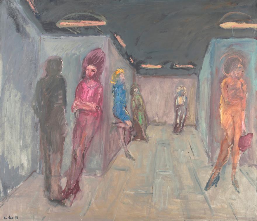 Georg Eisler, Kontakthof Eros-Zenter, Hamburg, 1971, Öl auf Leinwand, Keilrahmen: 130 × 150 × 3…