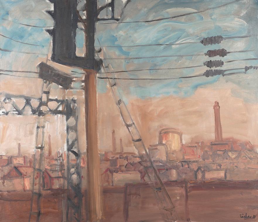 Georg Eisler, Vor Manchester, 1987, Öl auf Leinwand, 130 × 150 × 2,5 cm, Belvedere, Wien, Inv.-…