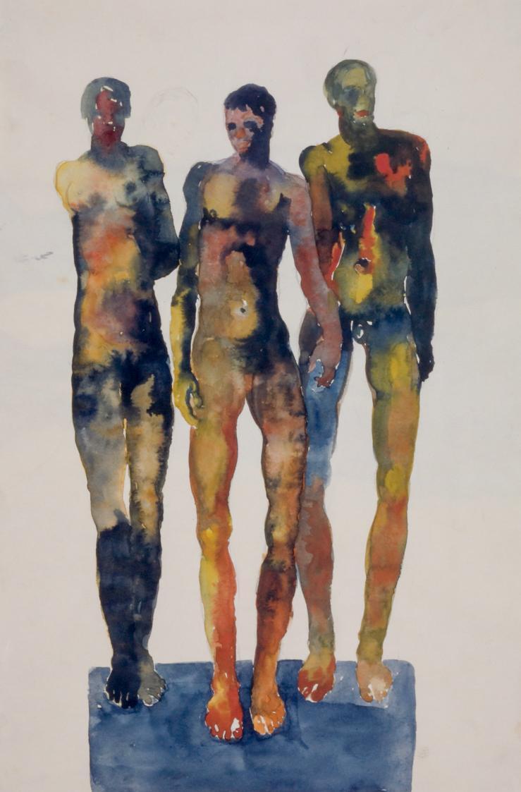 Fritz Wotruba, Zwei Jünglinge, ein Mädchen, 1929, Aquarell über Bleistift auf Papier, Blattmaße…
