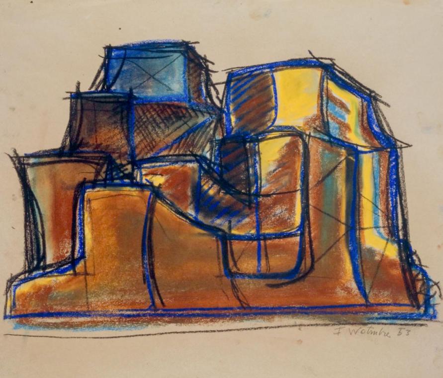 Fritz Wotruba, Liegende Figur, 1953, Pastellkreide, gewischt, auf Papier, Blattmaße: 40,9 × 47,…