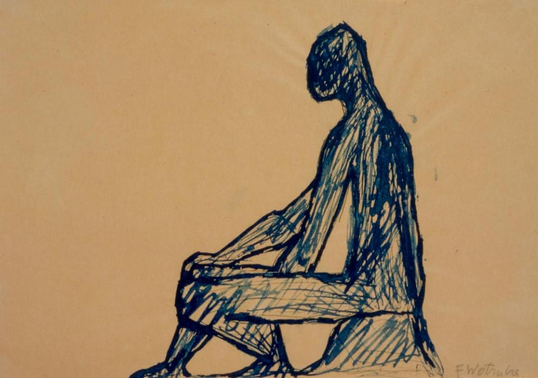 Fritz Wotruba, Hockender (Studie zu einem Stein), 1945–1946, Tinte, Feder auf Papier, Blattmaße…