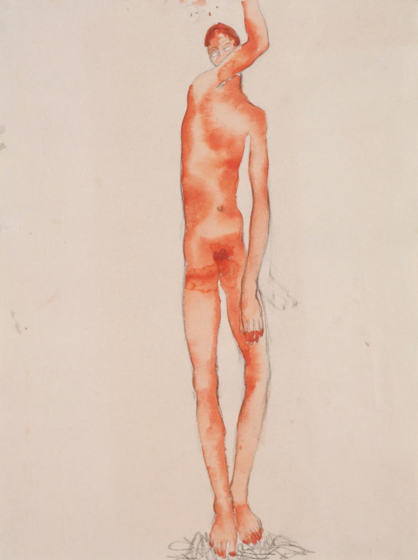 Fritz Wotruba, Jünglingsfigur, 1929, Aquarell über Bleistift auf Papier, Blattmaße: 39,5 × 29,8…