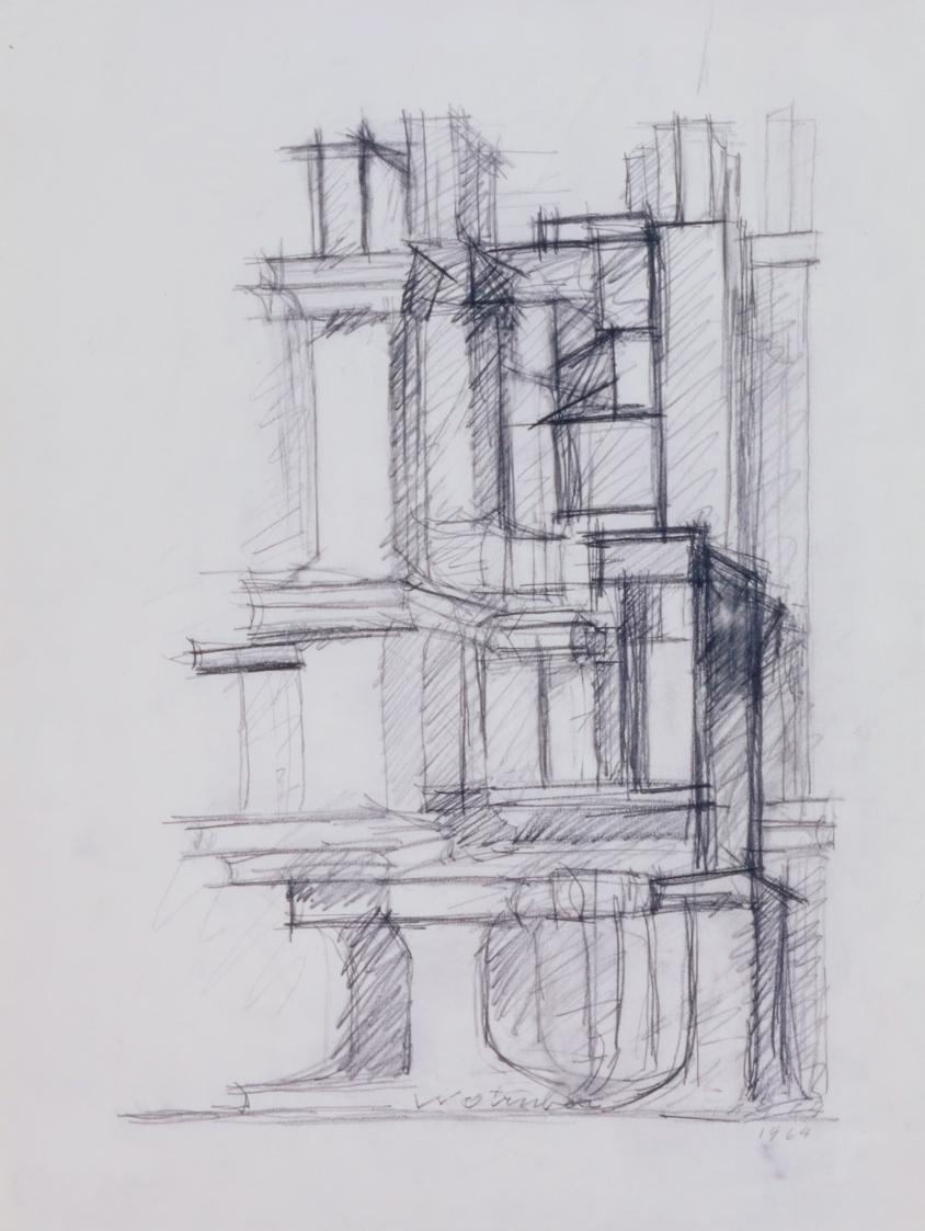 Fritz Wotruba, Architektonische Figurengruppe, 1964, Bleistift auf Papier, Blattmaße: 52 × 39,1…