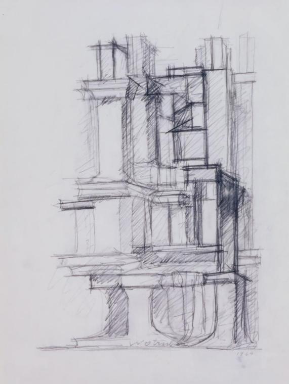 Fritz Wotruba, Architektonische Figurengruppe, 1964, Bleistift auf Papier, Blattmaße: 52 × 39,1…