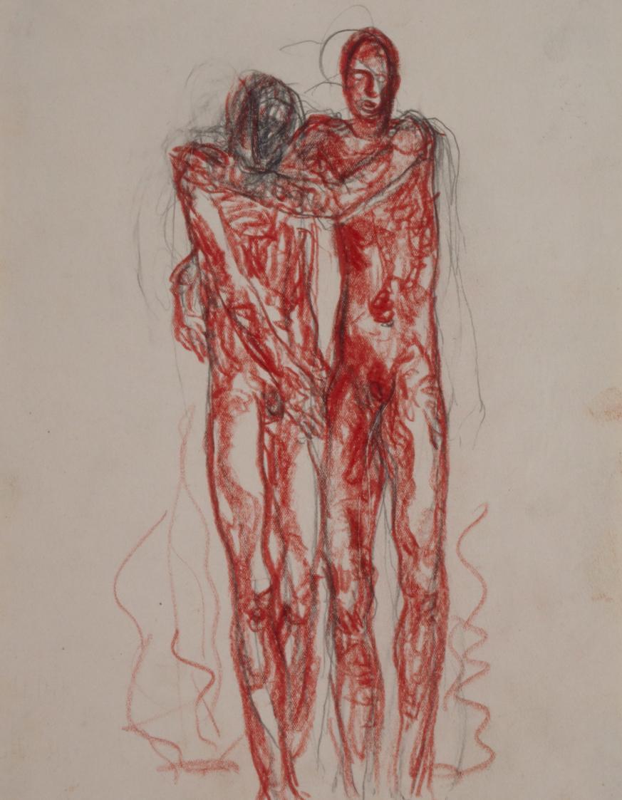 Fritz Wotruba, Zwei Jünglinge, 1926, Bleistift und roter Buntstift auf Papier, Blattmaße: 24,1 …