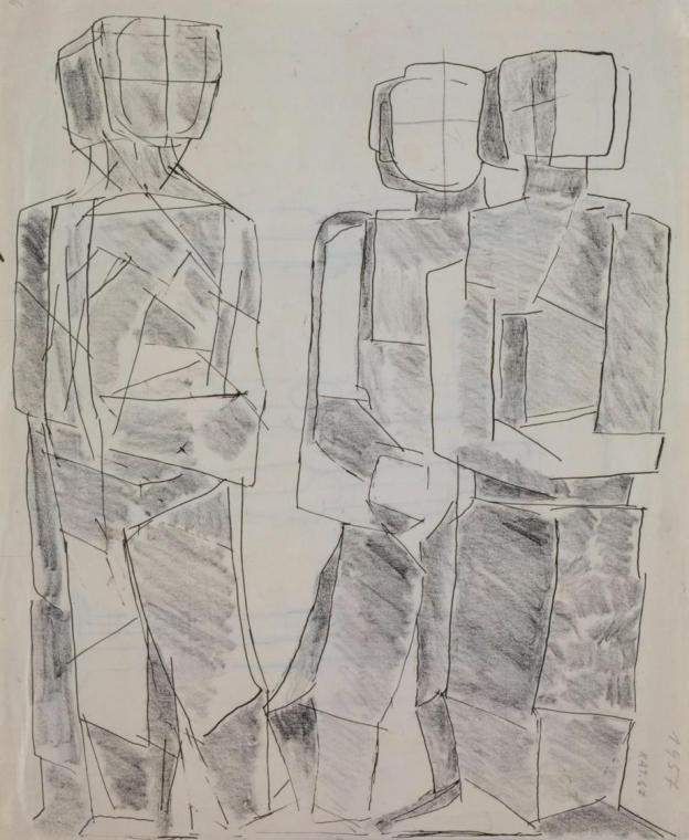 Fritz Wotruba, Stehender und Figurenpaar, 1957, Zinkographie auf Papier, Blattmaße: 49,6 × 41 c…