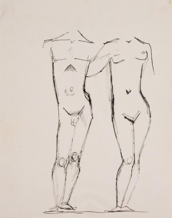 Fritz Wotruba, Figurenpaar, 1937, Tusche, Feder auf Papier auf Trägerpapier, Blattmaße: 29,8 × …
