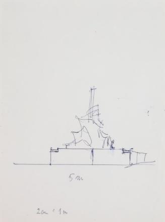 Fritz Wotruba, Entwurf für das Denkmal für Richard Wagner in Mainz, 1968, Blauer Kugelschreiber…