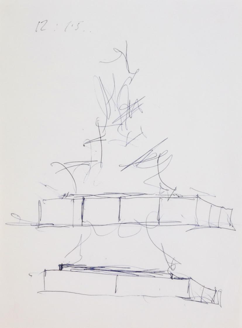 Fritz Wotruba, Entwurf für das Denkmal für Richard Wagner in Mainz, 1968, Blauer Kugelschreiber…