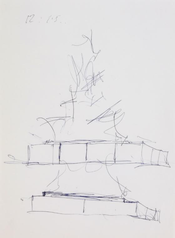 Fritz Wotruba, Entwurf für das Denkmal für Richard Wagner in Mainz, 1968, Blauer Kugelschreiber…
