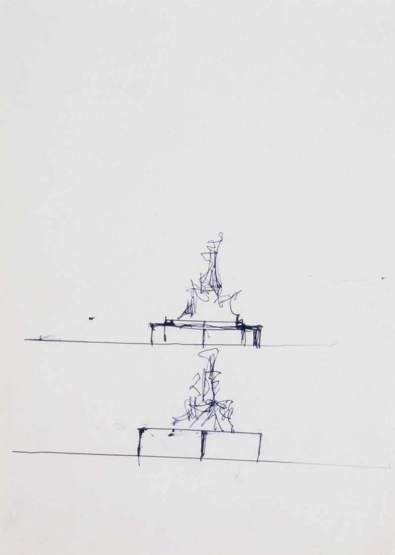 Fritz Wotruba, Entwurf für das Denkmal für Richard Wagner in Mainz, 1968, Blauer Kugelschreiber…