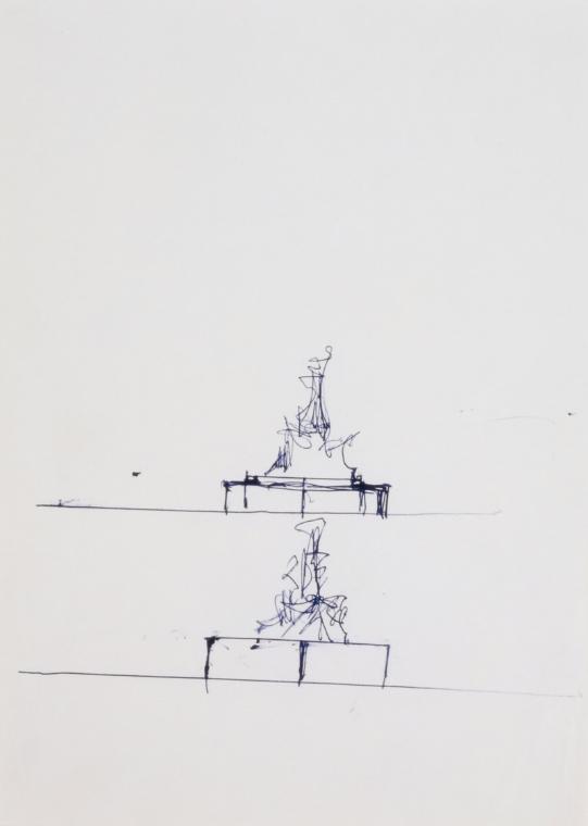 Fritz Wotruba, Entwurf für das Denkmal für Richard Wagner in Mainz, 1968, Blauer Kugelschreiber…