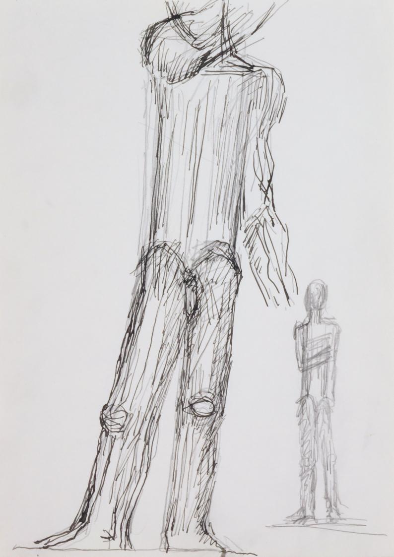 Fritz Wotruba, Zwei Figuren, 1974–1975, Bleistift, Tusche, Feder auf Papier, Blattmaße: 33,5 × …