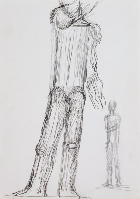 Fritz Wotruba, Zwei Figuren, 1974–1975, Bleistift, Tusche, Feder auf Papier, Blattmaße: 33,5 × …