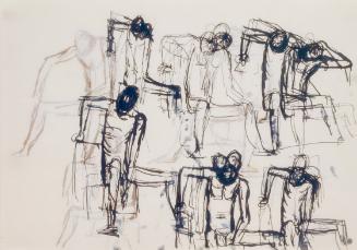 Fritz Wotruba, Mehrere Figuren, gebeugt, 1944, Tusche, Feder auf Papier, Blattmaße: 21 × 29,5 c…