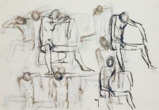 Fritz Wotruba, Mehrere Figuren, gebeugt, 1944, Tusche, Feder auf Papier, Blattmaße: 21 × 29,5 c…