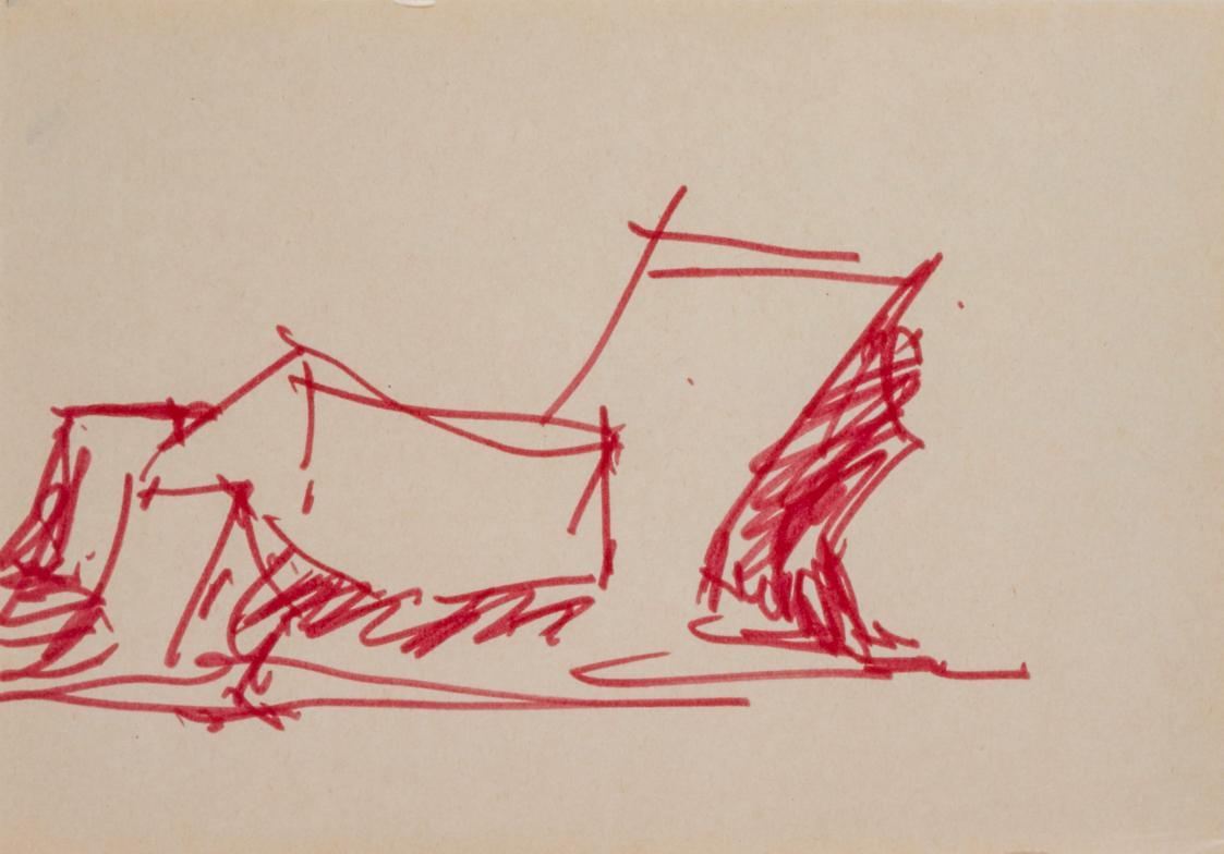 Fritz Wotruba, Liegende Figur, 1970–1972, Roter Filzstift auf Papier, Blattmaße: 14,5 × 20,5 cm…