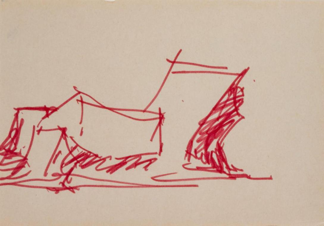 Fritz Wotruba, Liegende Figur, 1970–1972, Roter Filzstift auf Papier, Blattmaße: 14,5 × 20,5 cm…